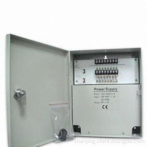 12V/10A 8-way Power Supply for CCTV Cameras with <2.3A Input Current and Short-circuit Protection